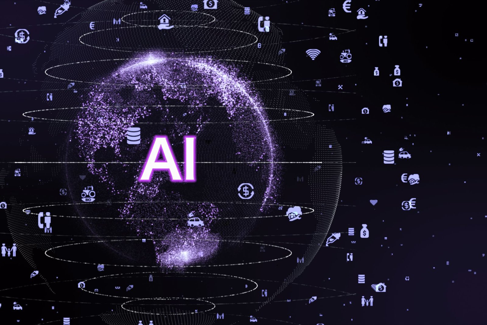 Globe with AI and technology icons